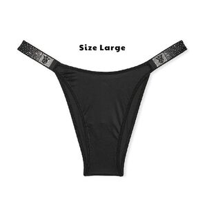 VS Black Very Sexy Silver Bling Rhinestone Shine Strap Brazilian Panty Large NEW